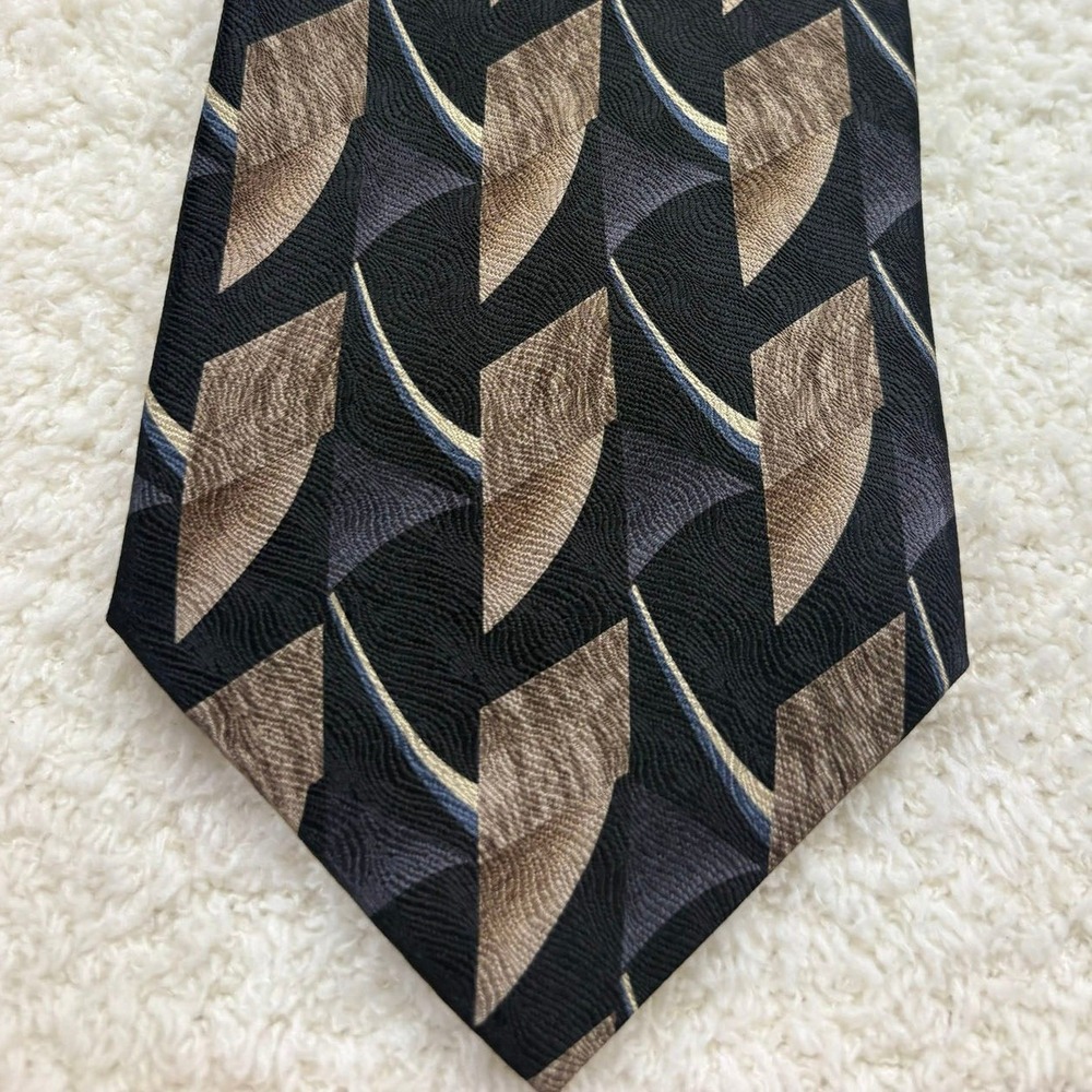 Haggar Necktie Tie Mens Black Brown Excellent Geometric Silk City Casuals